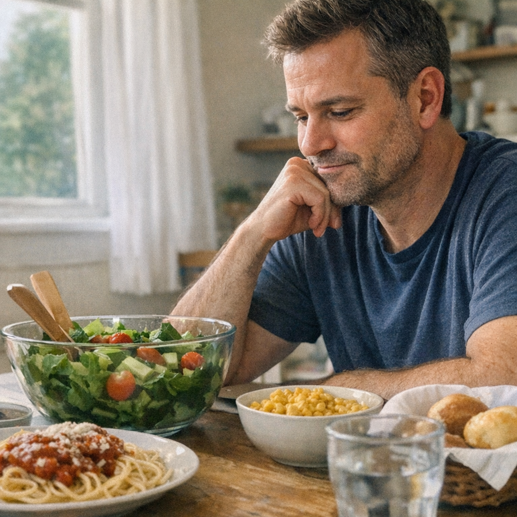 Close-up scene for family dinners with a phone and a water bottle