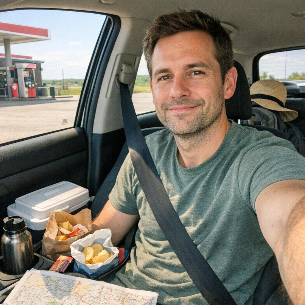 FastMinder fasting timer and a water bottle for road trips