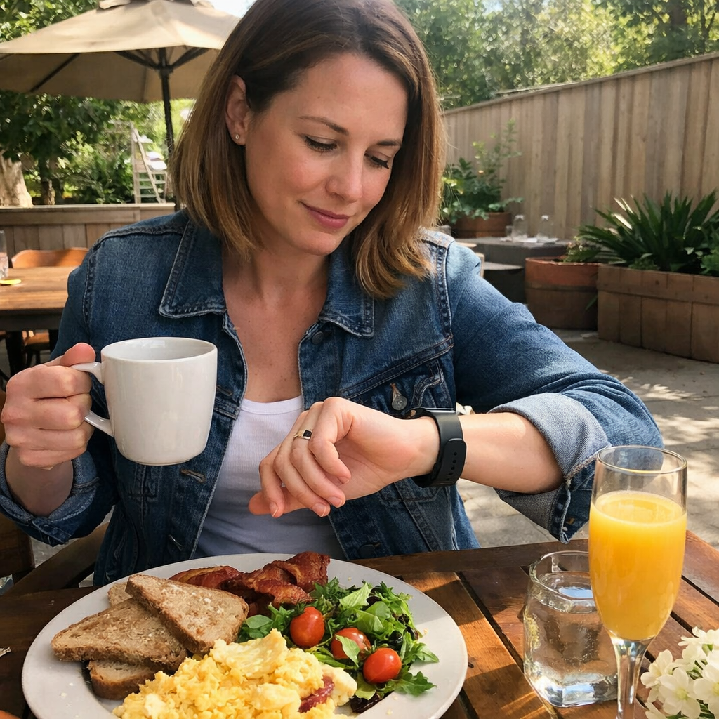 FastMinder fasting timer and a water bottle for weekend brunch